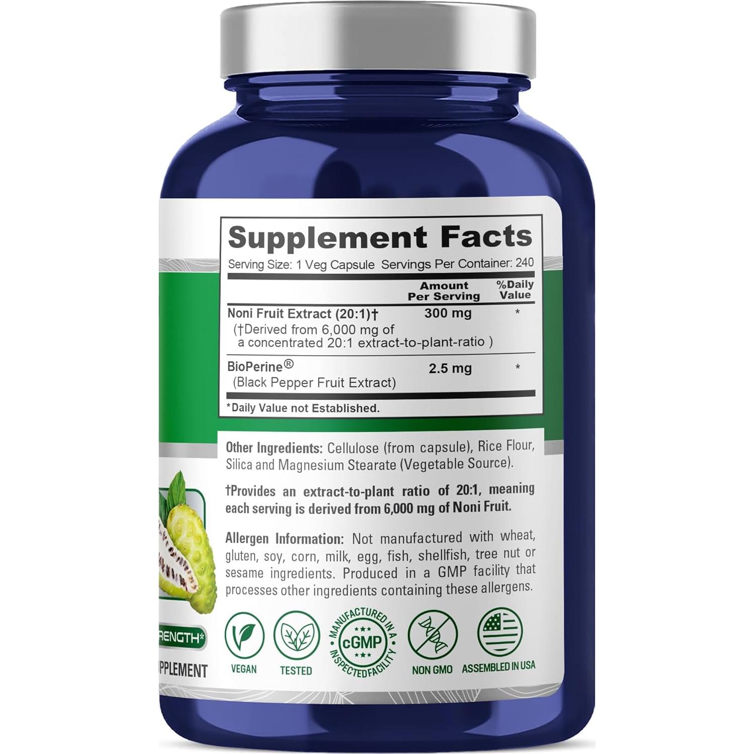 Extracto de Fruta Noni NusaPure 300 mg 240 Cápsulas Veganas