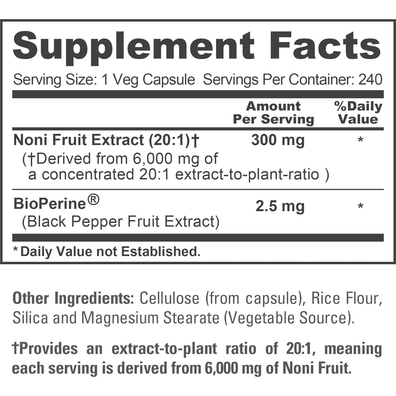Extracto de Fruta Noni NusaPure 300 mg 240 Cápsulas Veganas