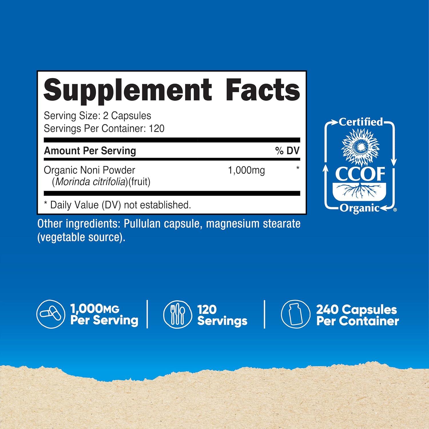 Cápsulas de Noni Nutricost 500mg - 240 Cápsulas Orgánicas