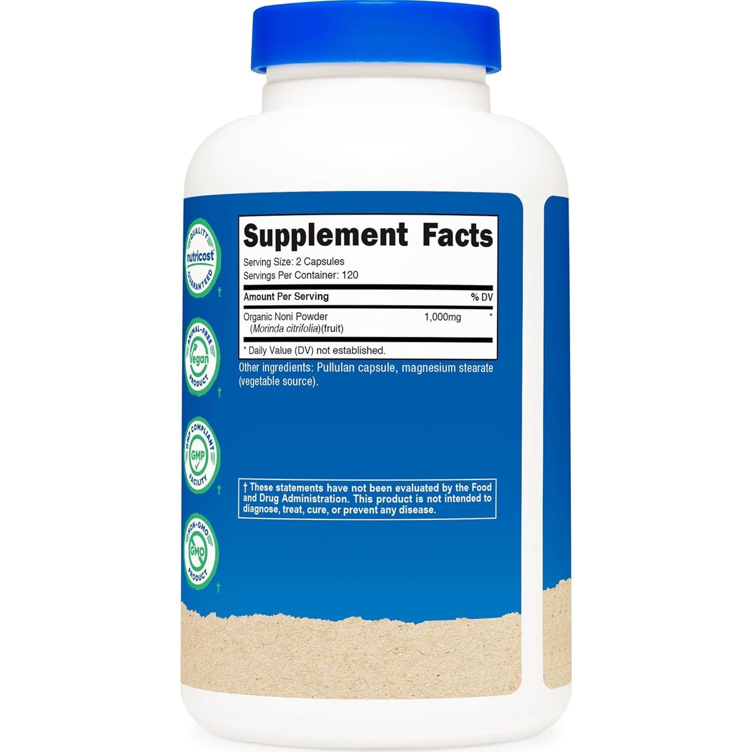 Cápsulas de Noni Nutricost 500mg - 240 Cápsulas Orgánicas