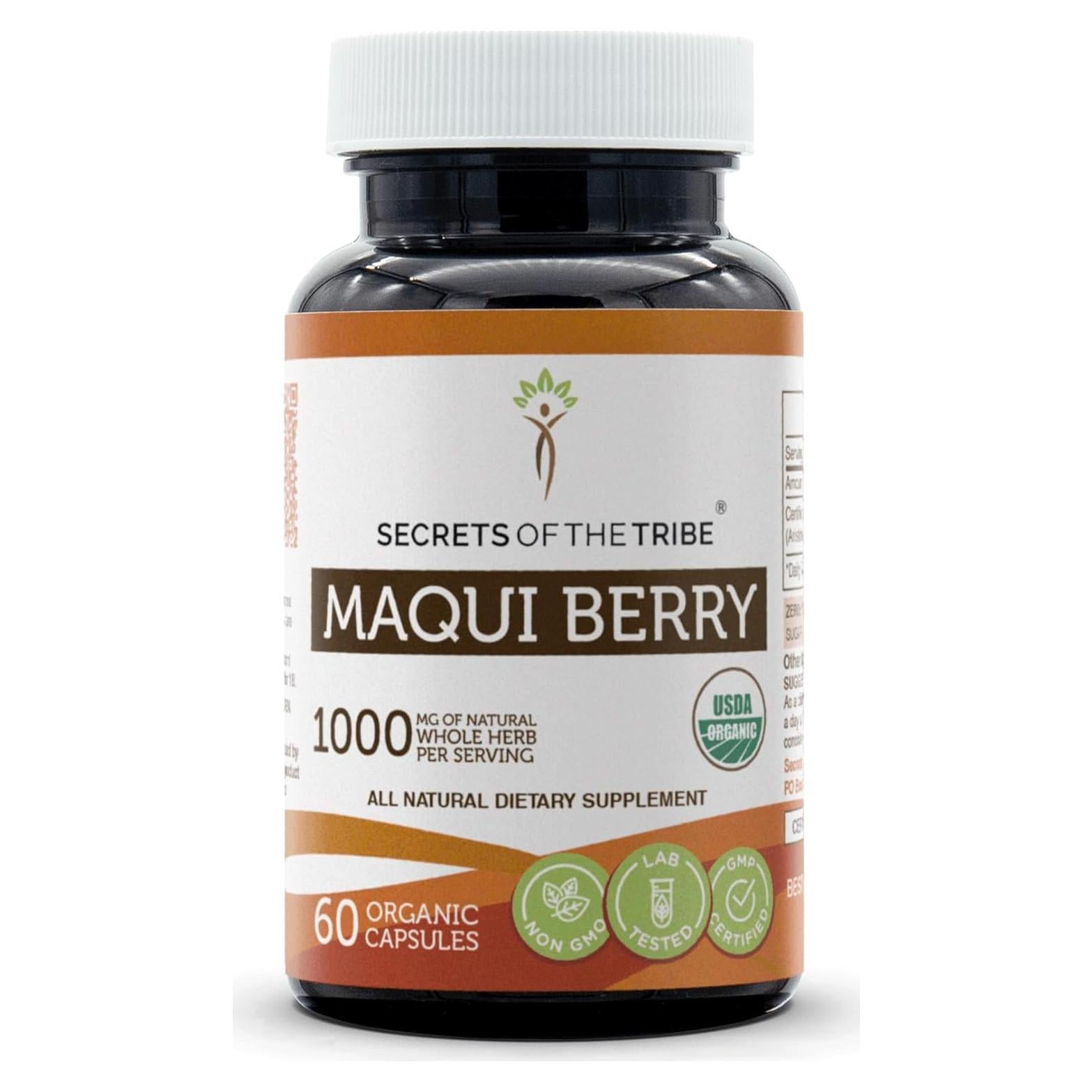 Cápsulas de Maqui Berry Orgánico USDA Secretos de la Tribu 60 Unidades