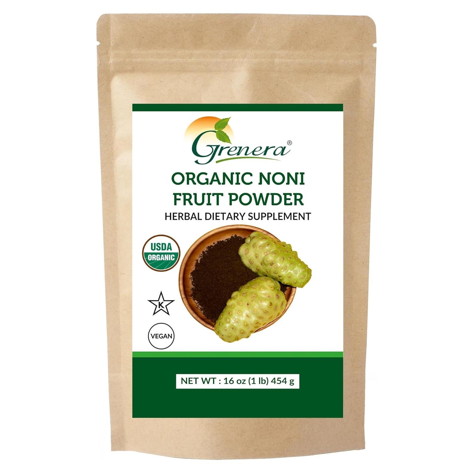 Polvo de Fruta de Noni Orgánico Grenera 454 g - No GMO, Sin Gluten
