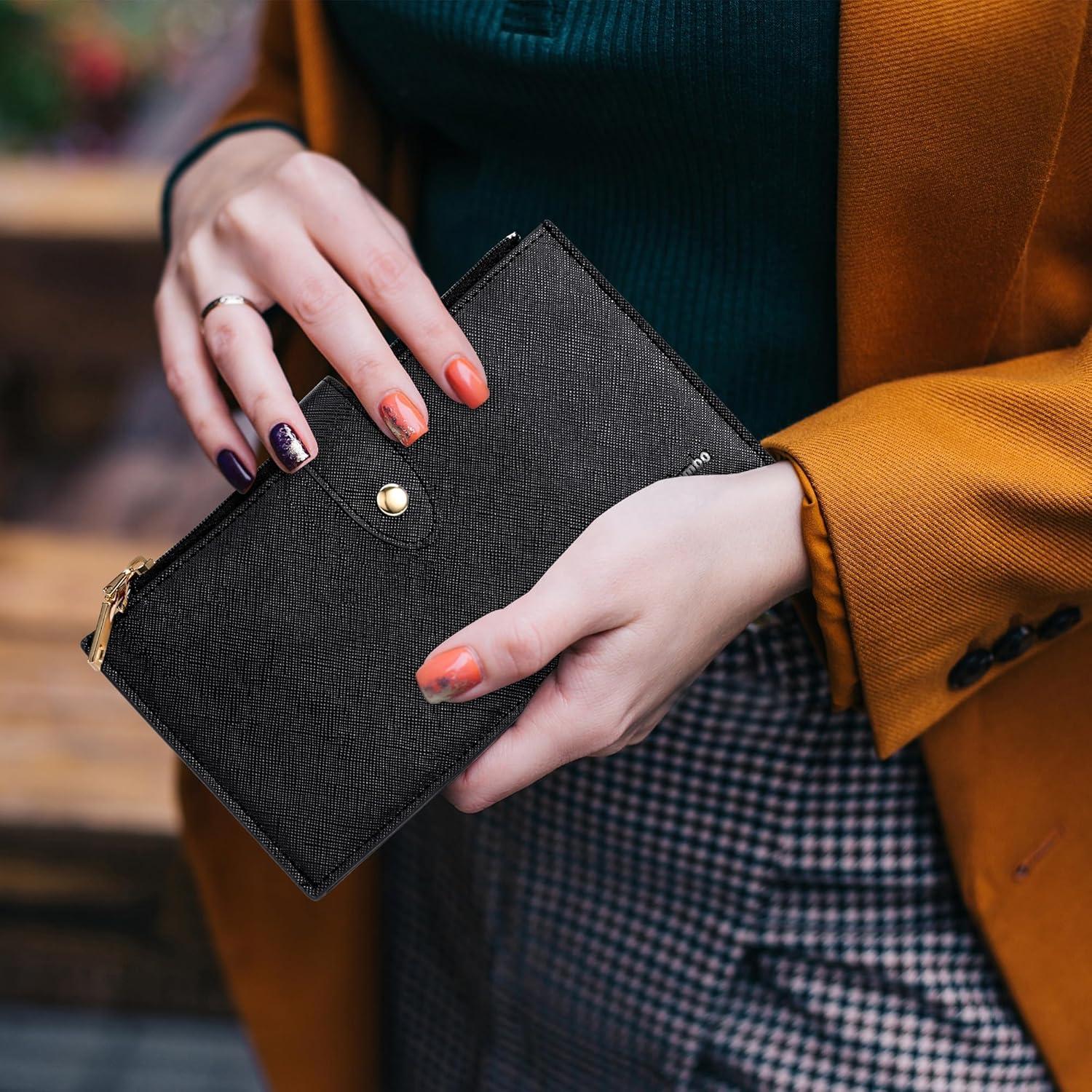 Billetera Travelambo RFID Mujer Grande Bifold 16 Tarjetas Negro