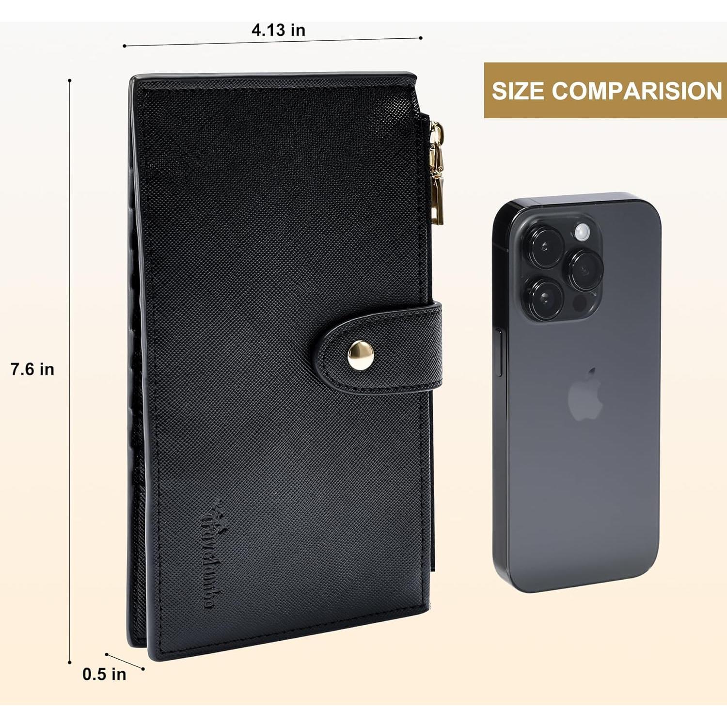 Billetera Travelambo RFID Mujer Grande Bifold 16 Tarjetas Negro