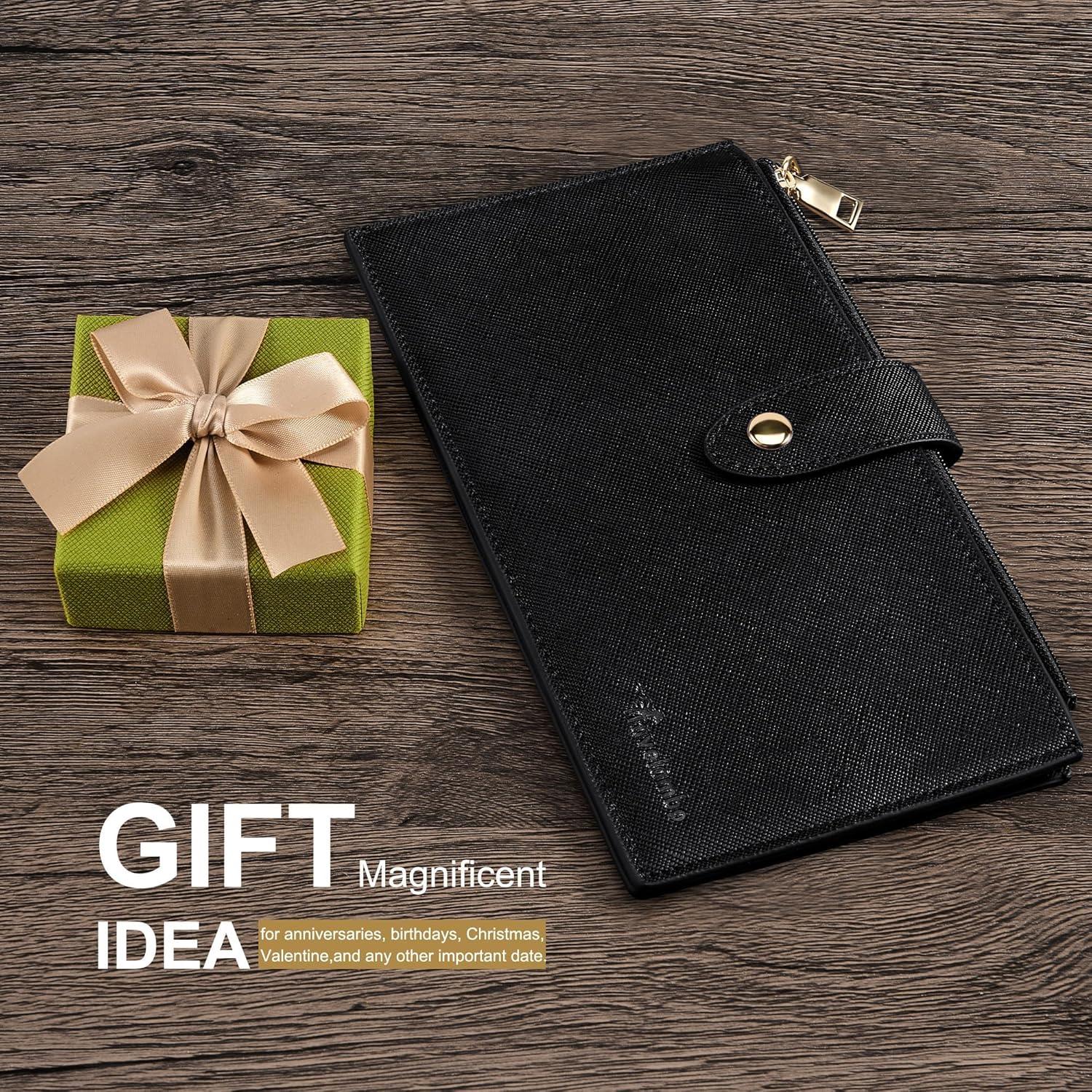 Billetera Travelambo RFID Mujer Grande Bifold 16 Tarjetas Negro