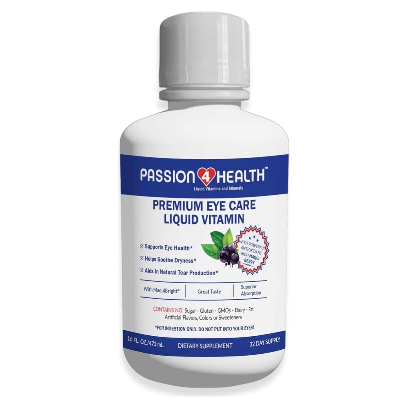 Vitaminas Líquidas para los Ojos Pasi&oacute;n 4 Salud - Cuidado Ocular Premium con Baya Maqui - 30 Días