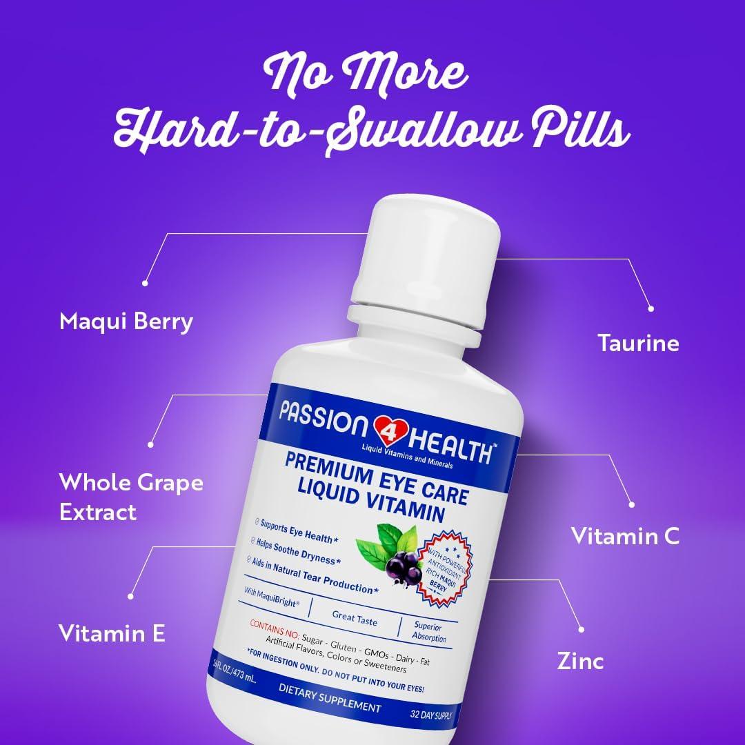 Vitaminas Líquidas para los Ojos Pasi&oacute;n 4 Salud - Cuidado Ocular Premium con Baya Maqui - 30 Días