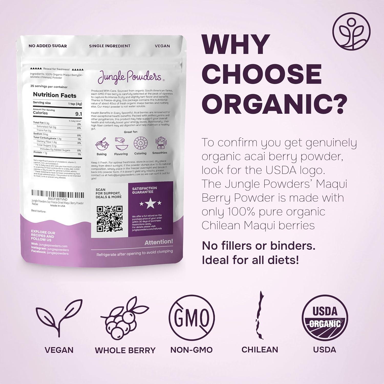 Polvo de Maqui Berry Orgánico Jungle Powders 142g - Antioxidante