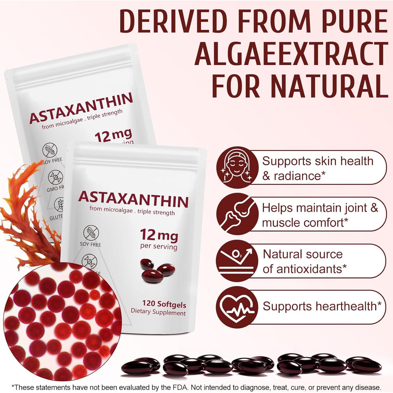 Suplemento de Astaxantina 12mg Ruduwu 120 Softgels Antioxidantes