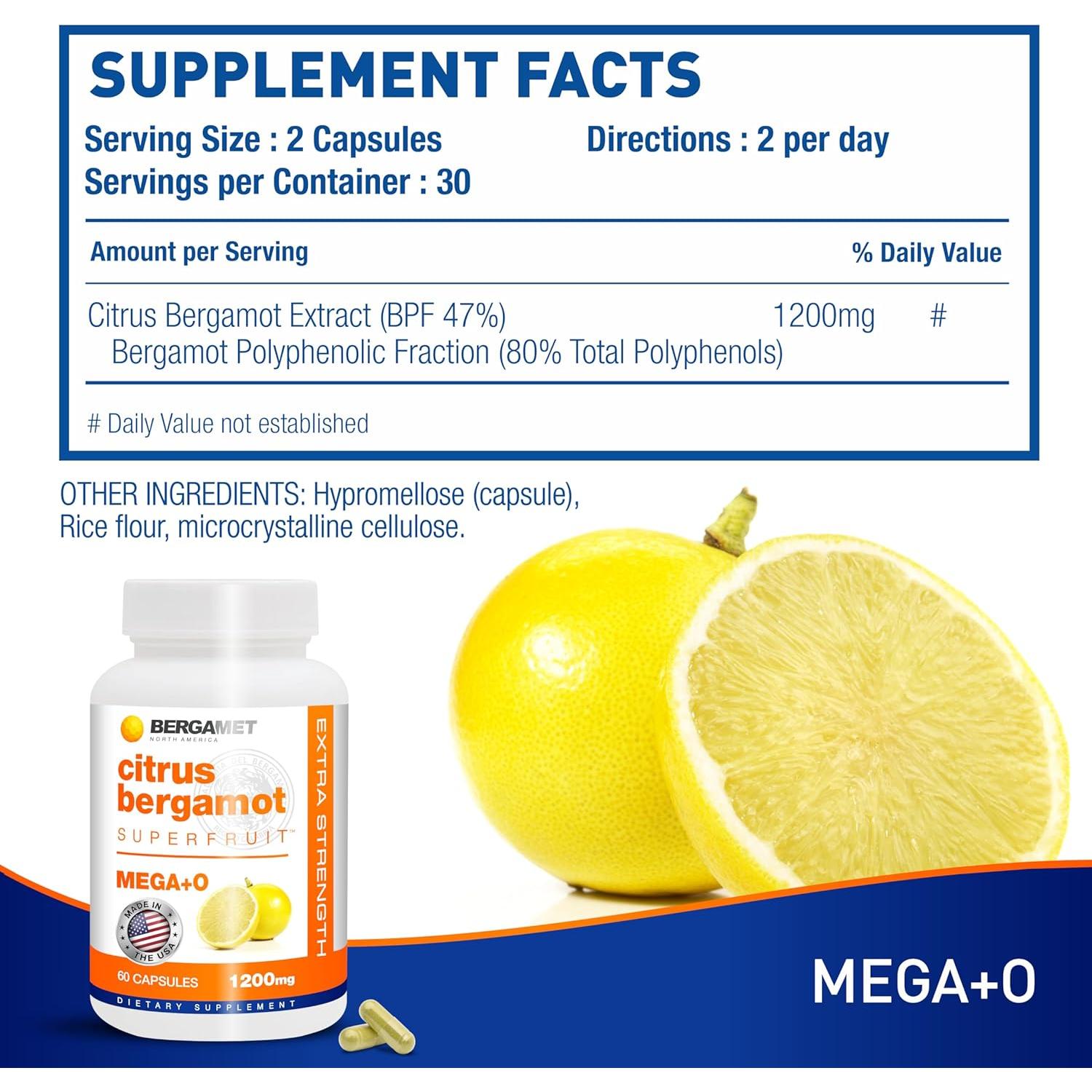 Suplemento de Bergamota Cítrica BergaMet 1200mg 120 Cápsulas