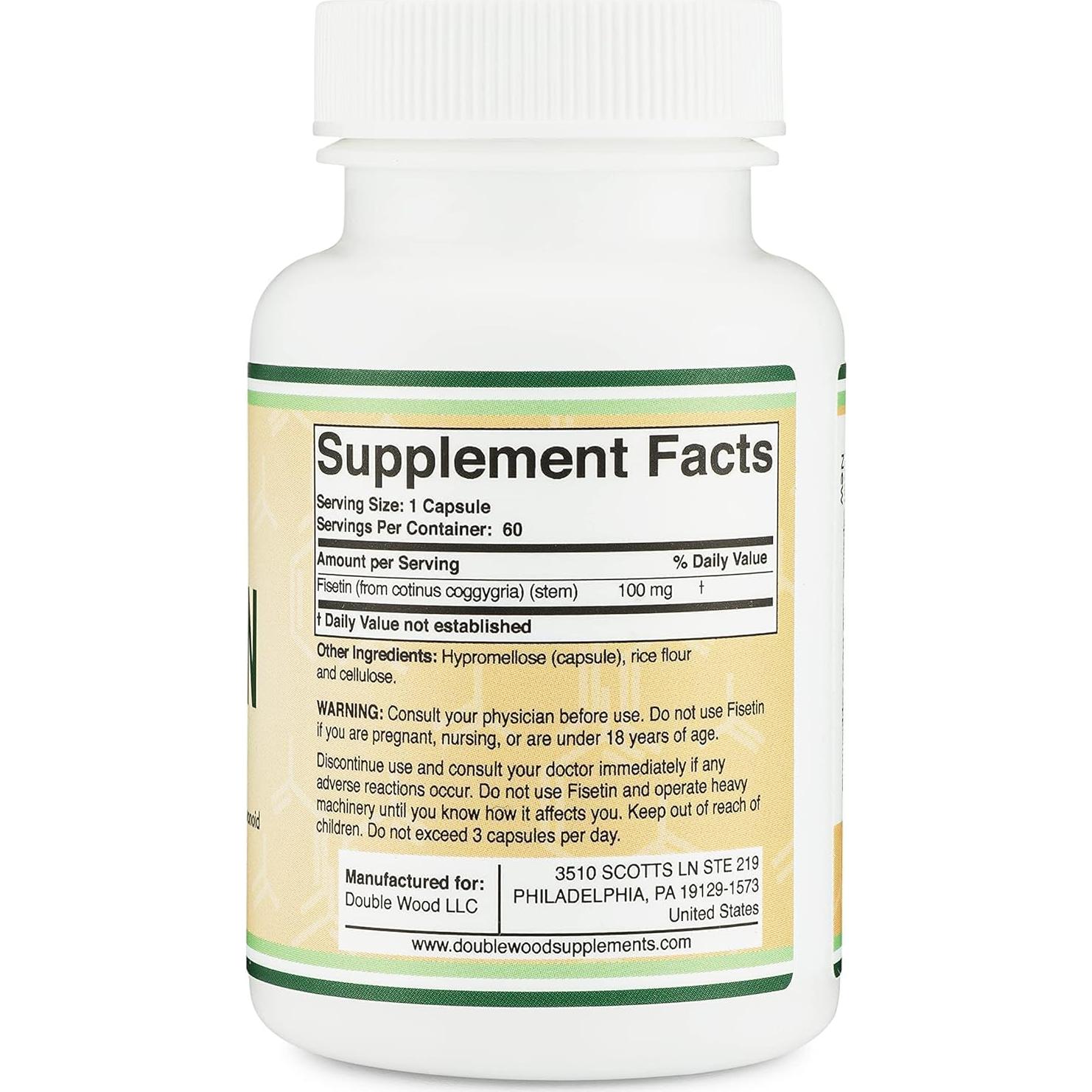 Suplemento de Fisetina 100mg Double Wood - 60 Cápsulas