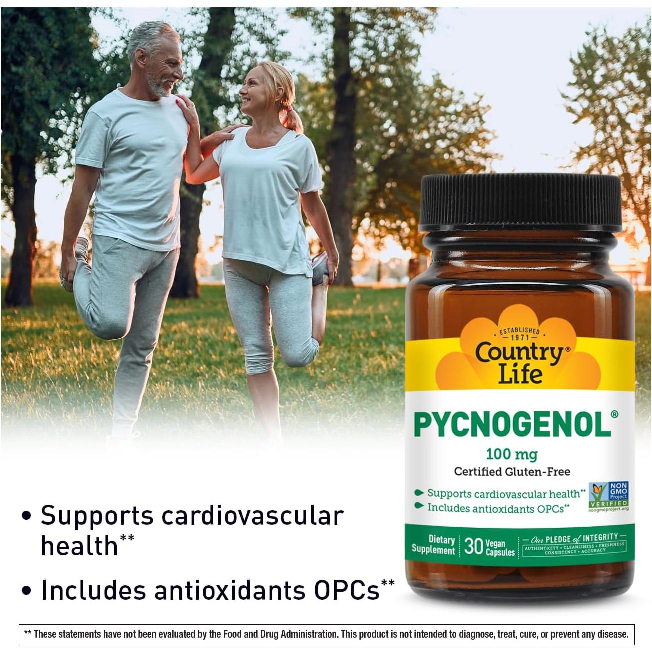 Suplemento Antioxidante Pycnogenol 100mg Country Life - 30 Cápsulas
