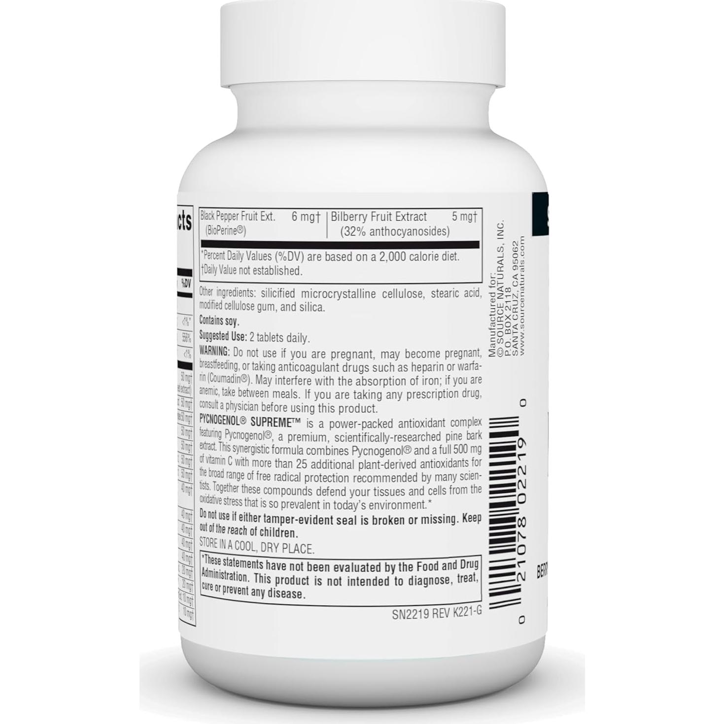 Suplemento Antioxidante Pycnogenol Source Naturals 30 Tabletas