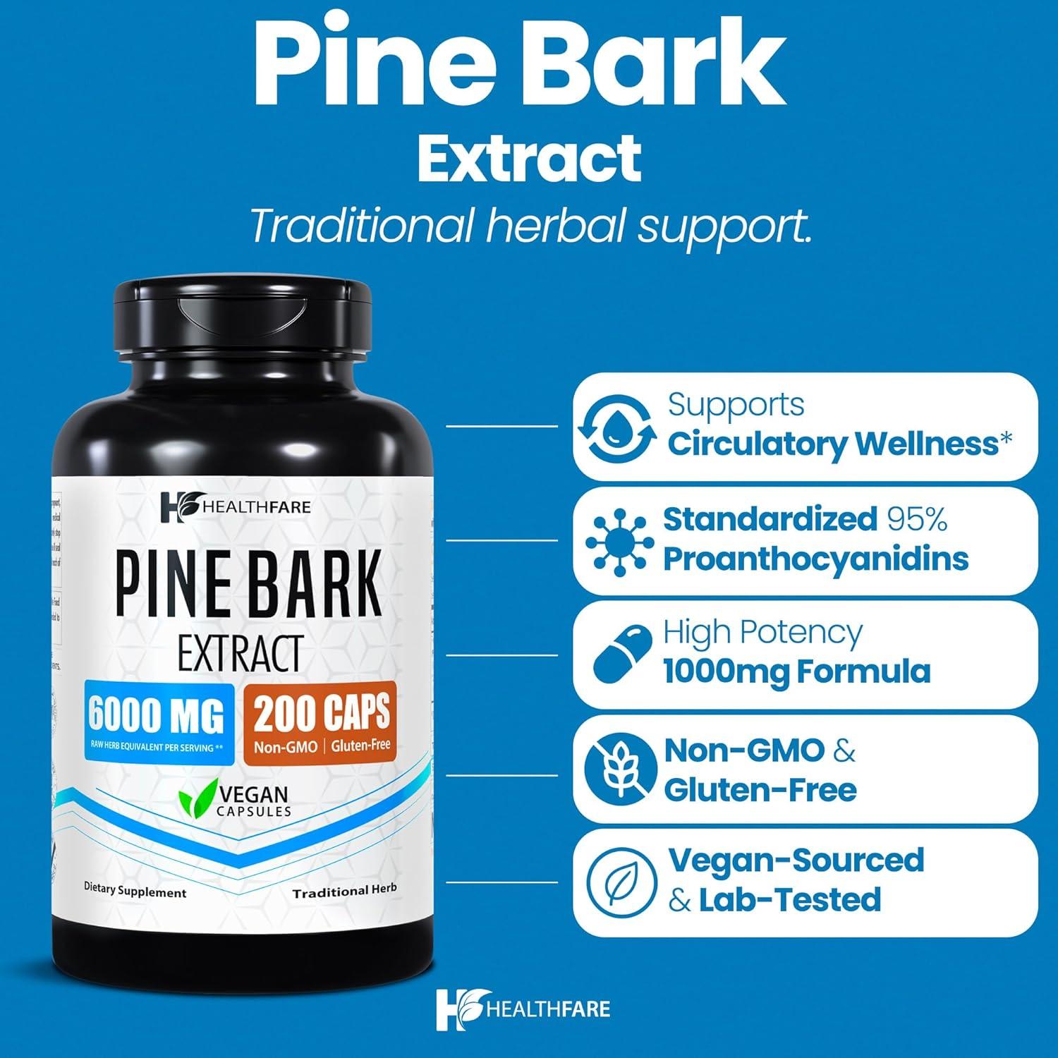 Extracto de Corteza de Pino HealthFare 6000mg 200 Cápsulas Veganas