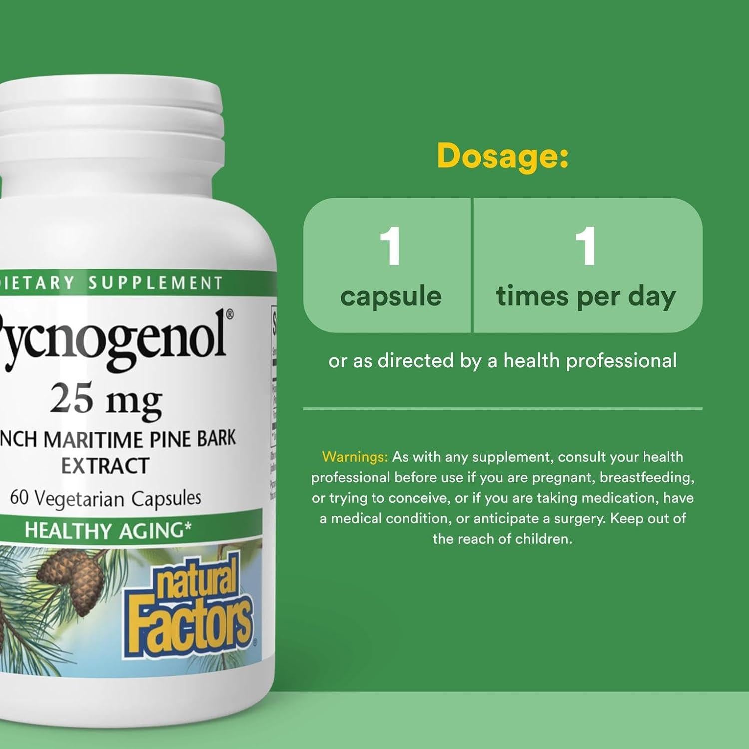 Suplemento Antioxidante Natural Factors Pycnogenol 25 mg 60 Cápsulas