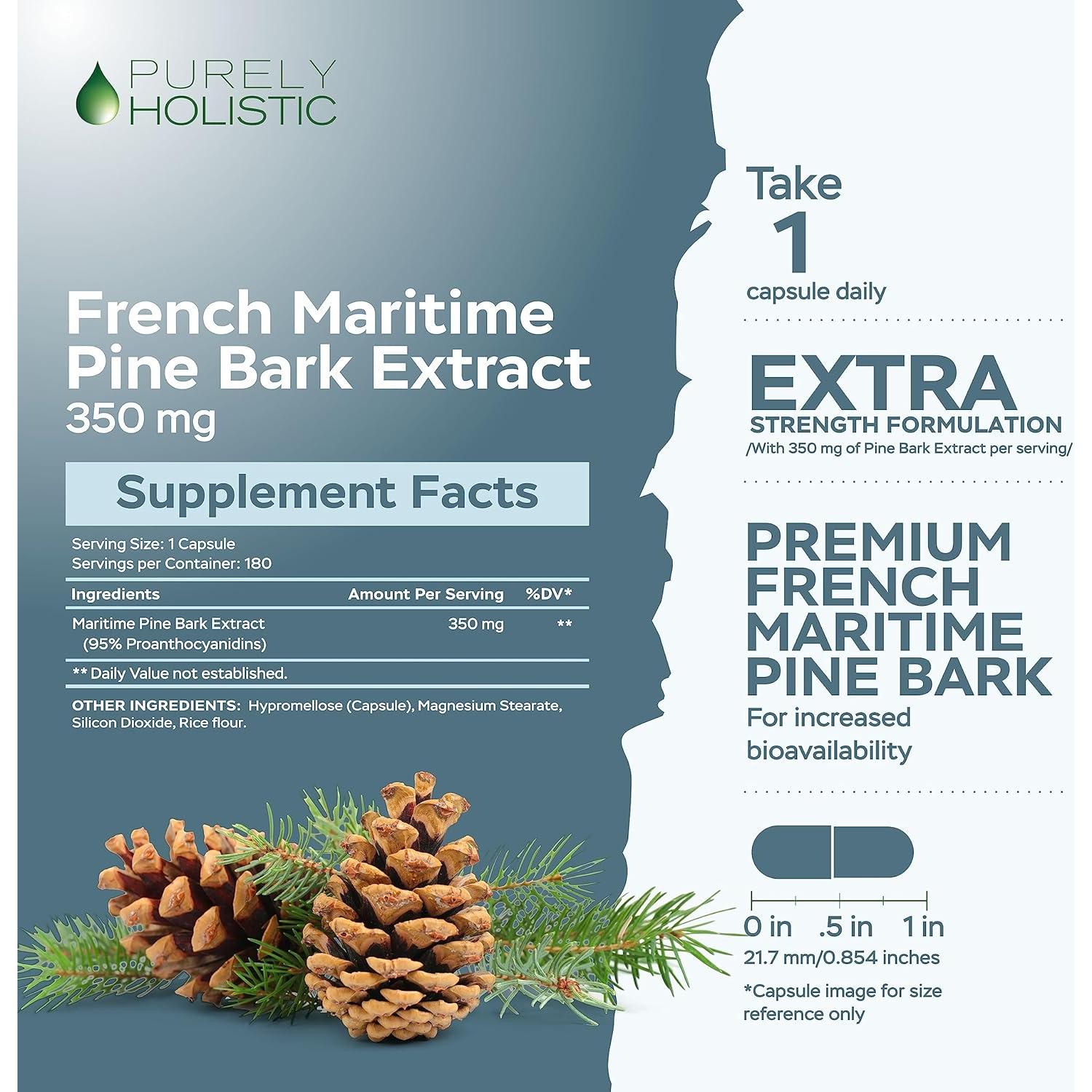 Extracto de Corteza de Pino Purely Holistic 350mg 180 Cápsulas Veganas - 95% Proantocianidinas