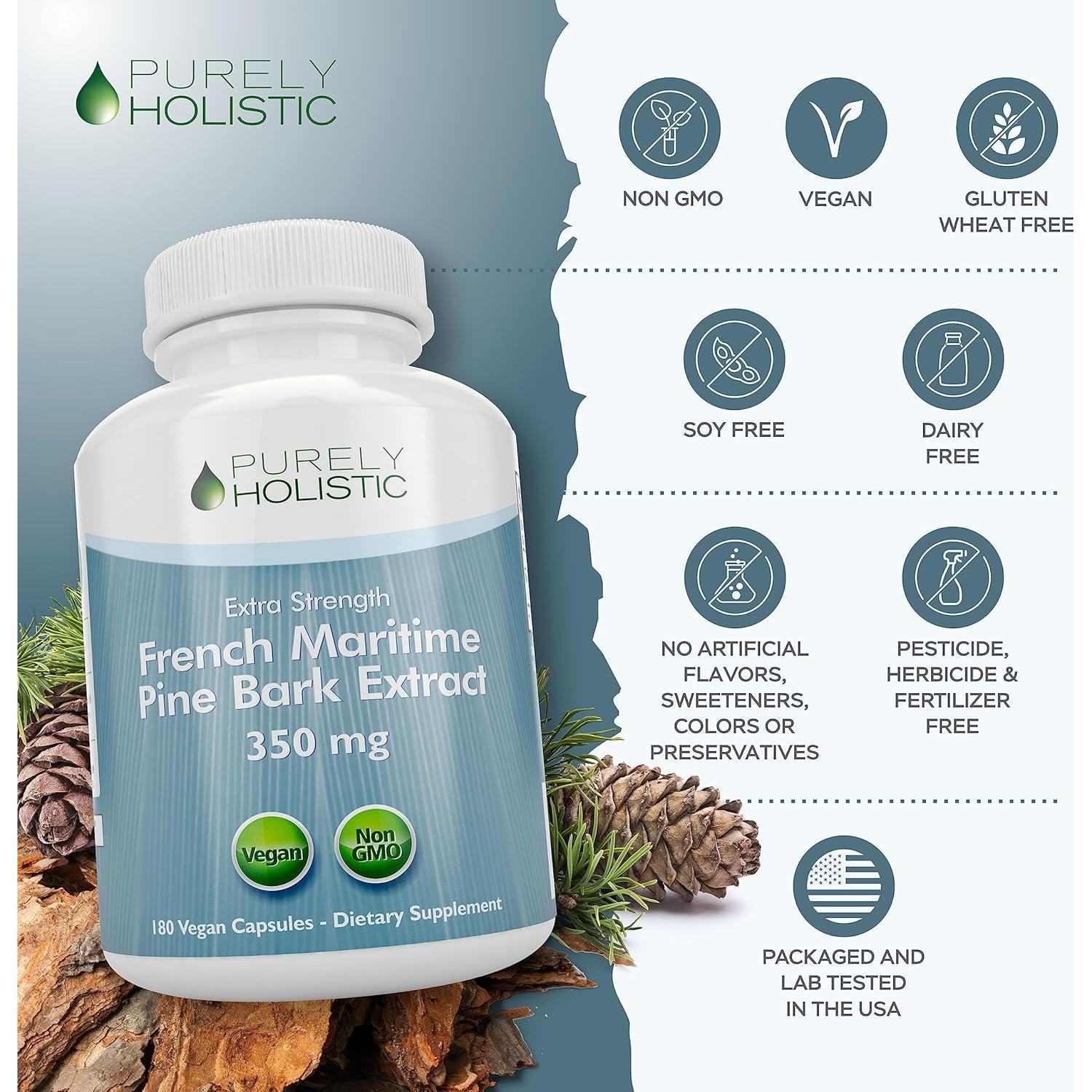 Extracto de Corteza de Pino Purely Holistic 350mg 180 Cápsulas Veganas - 95% Proantocianidinas