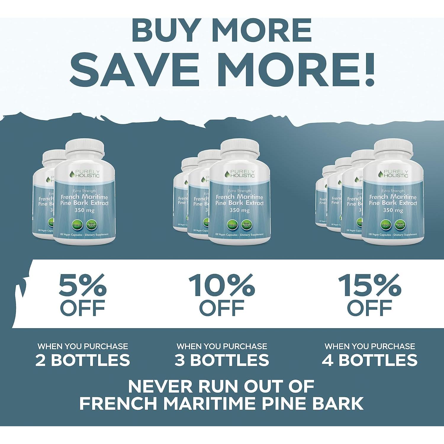 Extracto de Corteza de Pino Purely Holistic 350mg 180 Cápsulas Veganas - 95% Proantocianidinas