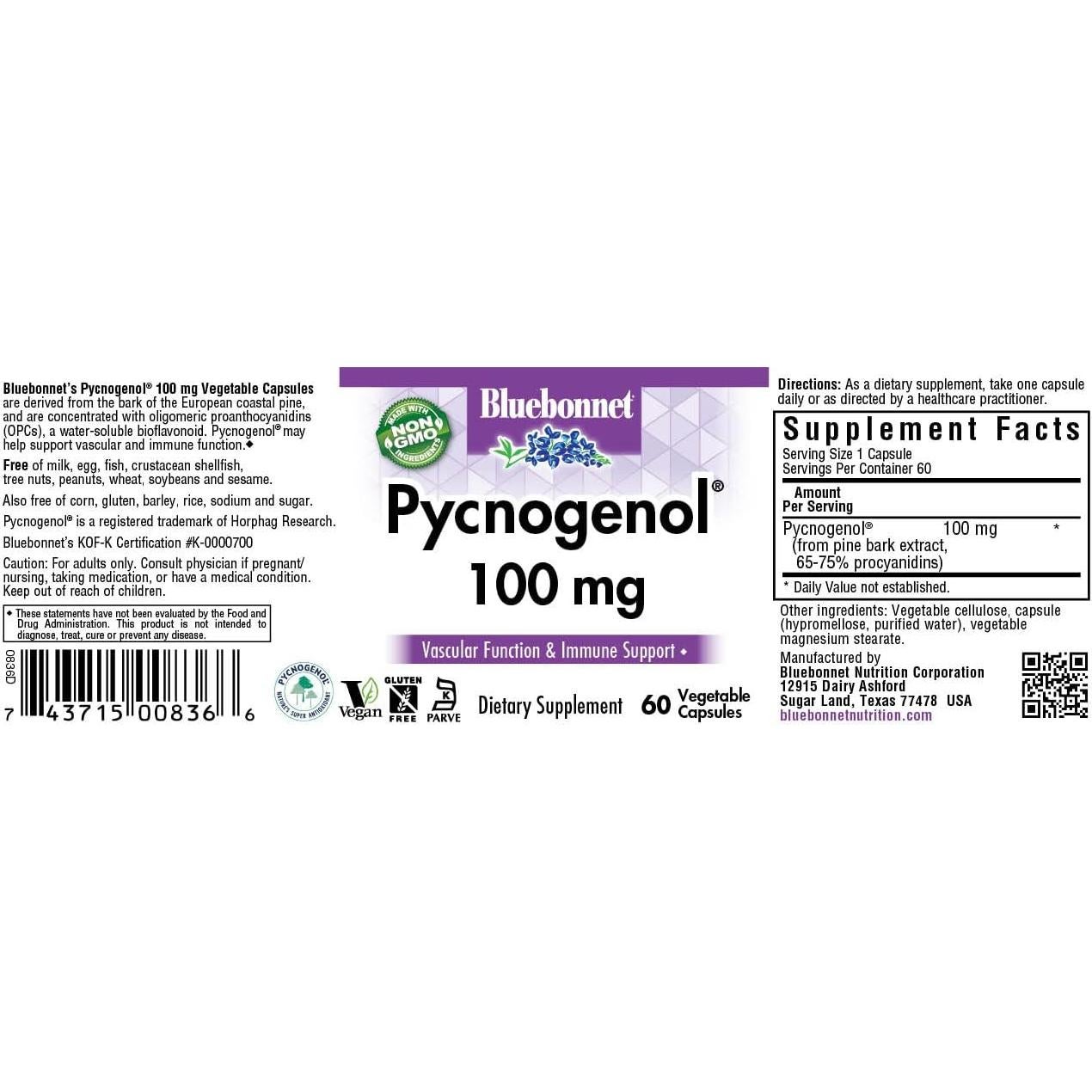 Cápsulas Vegetales Pycnogenol BlueBonnet 100 mg 60 Unidades