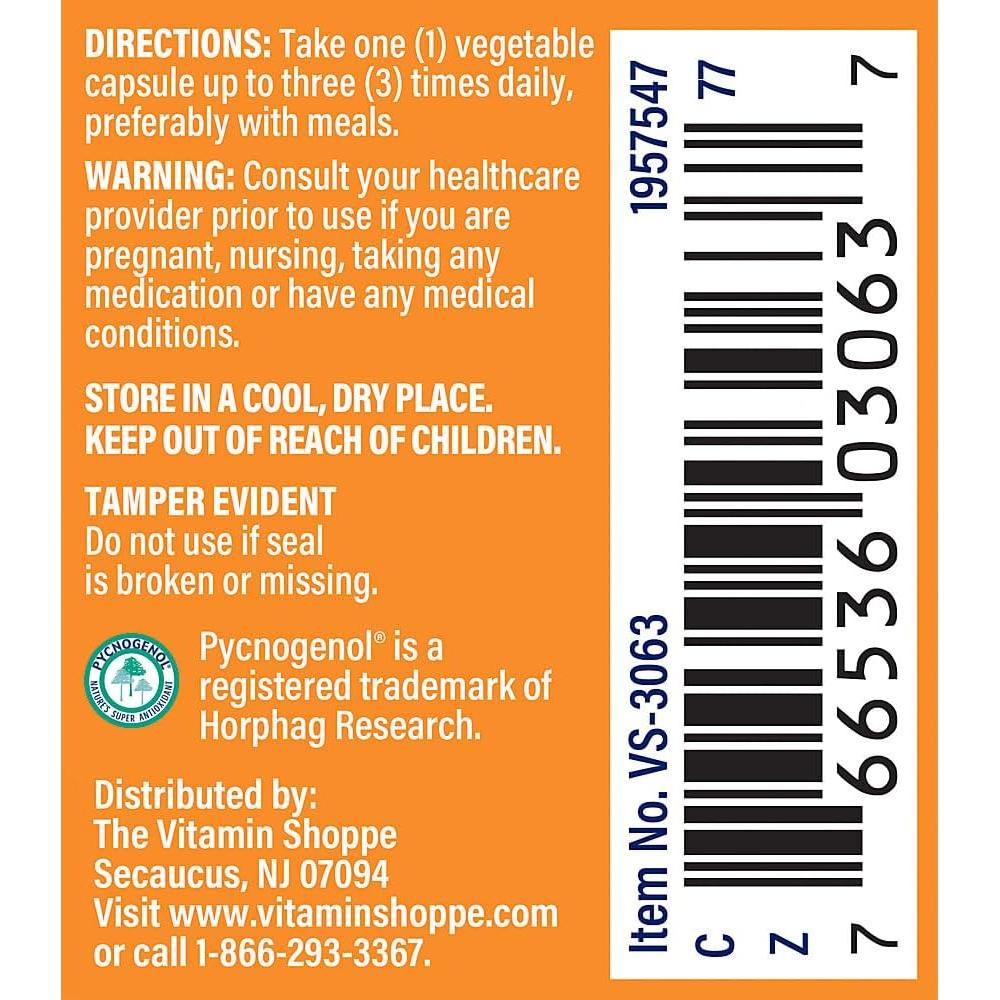 Suplemento Antioxidante El Vitamin Shoppe Pycnogenol 100mg 30 Cápsulas