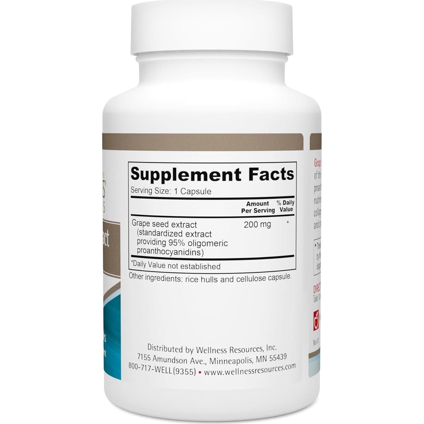 Suplemento de Semilla de Uva Wellness Resources 200mg 100 Cápsulas