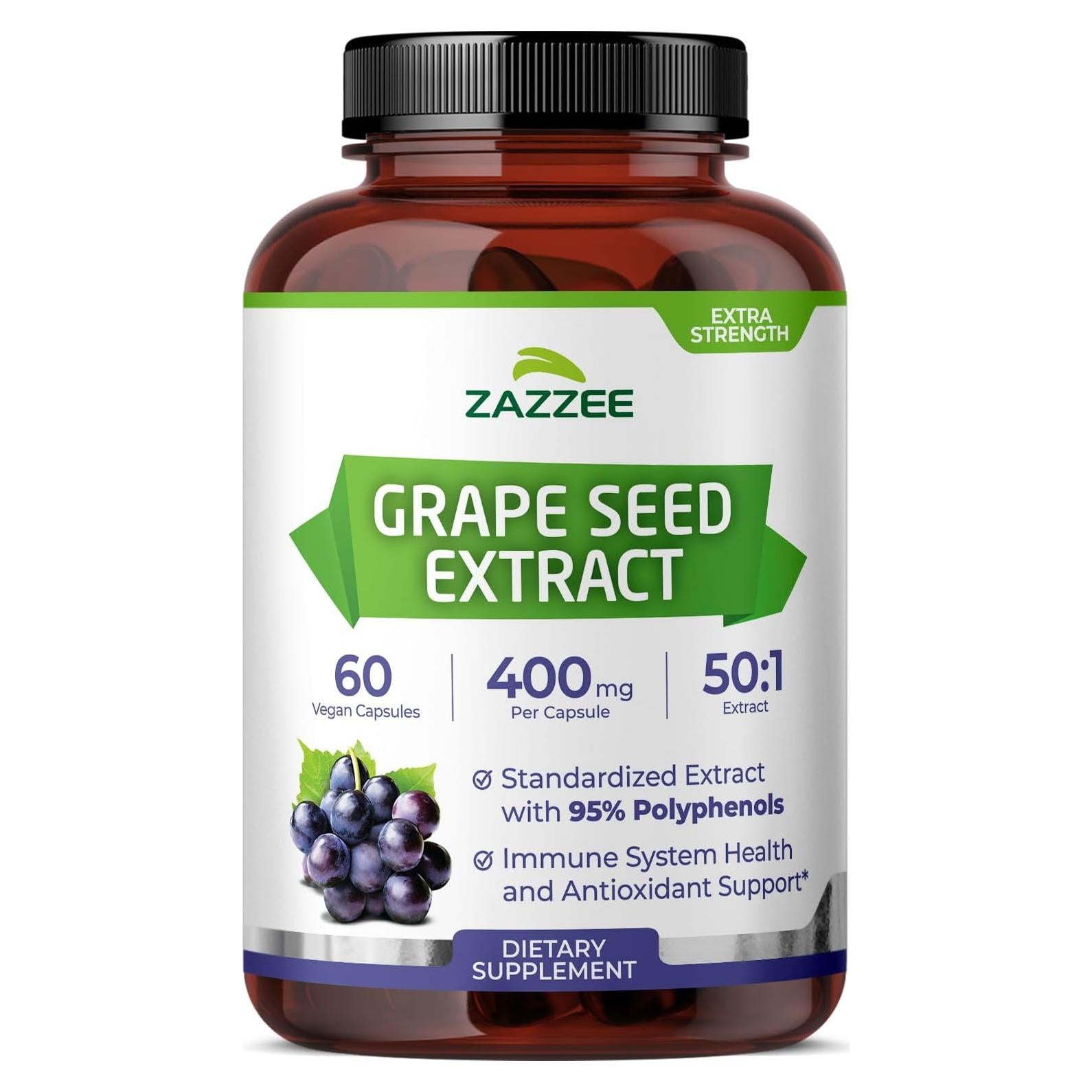 Extracto de Semilla de Uva Zazzee 50:1 60 Cápsulas Veganas 95% Polifenoles