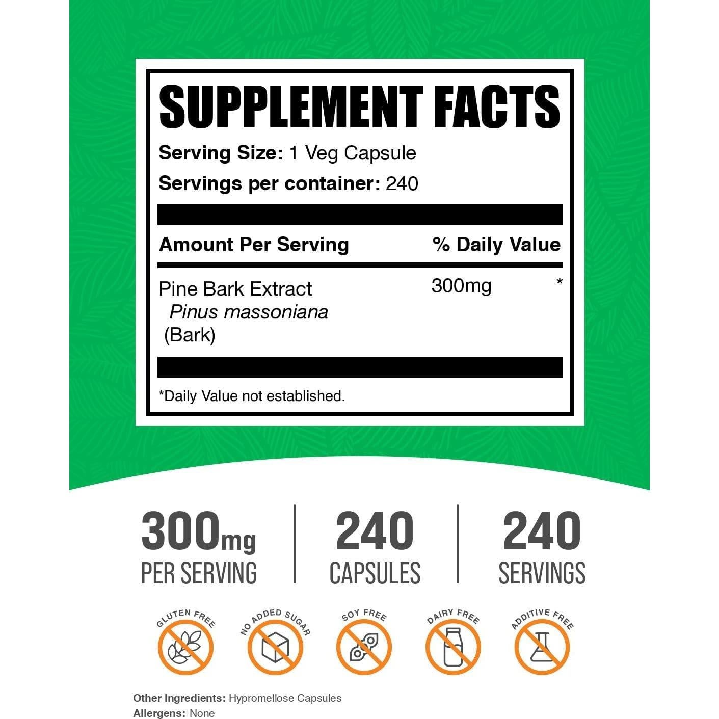 Cápsulas de Extracto de Corteza de Pino BulkSupplements 300mg - 240 Unidades