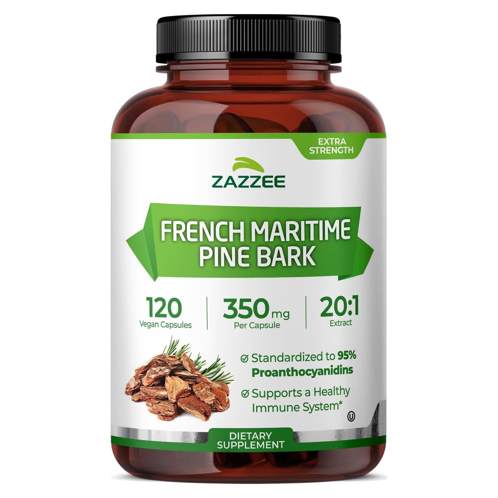 Zazzee Extracto de Pino Marítimo Francés 350mg 120 Cápsulas Veganas