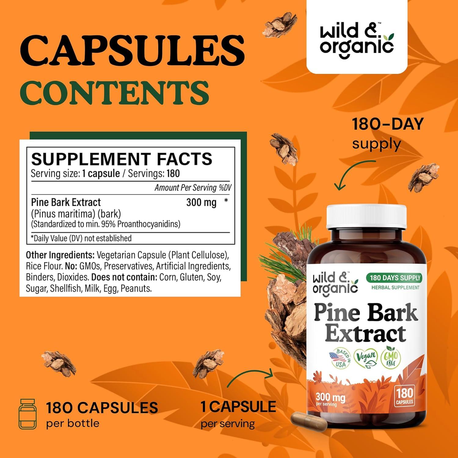 Cápsulas de Corteza de Pino Silvestre Orgánico 300 mg - 180 Unidades