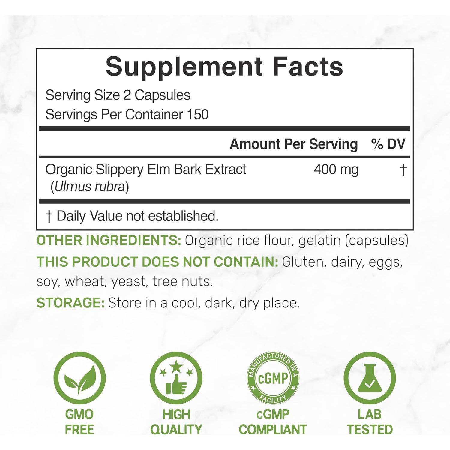 Cápsulas de Olmo Resbaladizo Deal Supplement 300 Unidades - Alivio Natural de Garganta