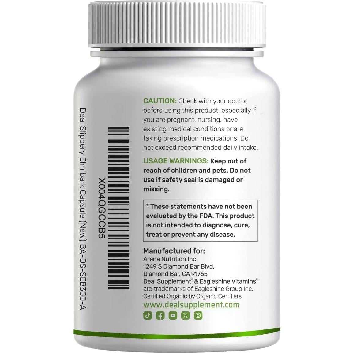 Cápsulas de Olmo Resbaladizo Deal Supplement 300 Unidades - Alivio Natural de Garganta