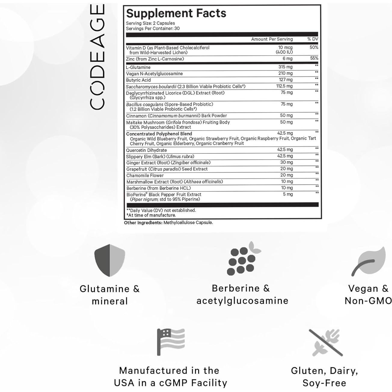 Suplemento Intestino Permeable Codeage 60 Cápsulas Veganas
