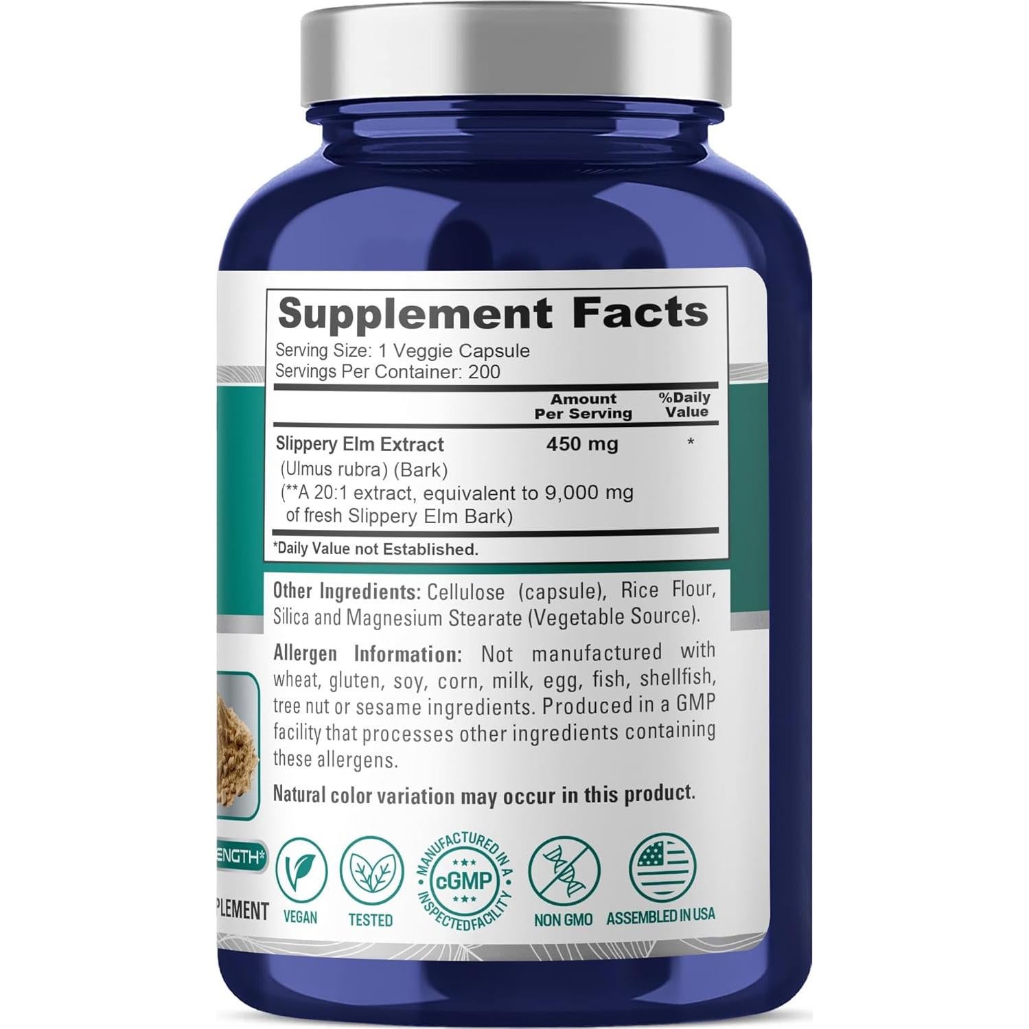 NusaPure Corteza de Olmo Resbaladizo 9000 mg 200 Cápsulas Veganas