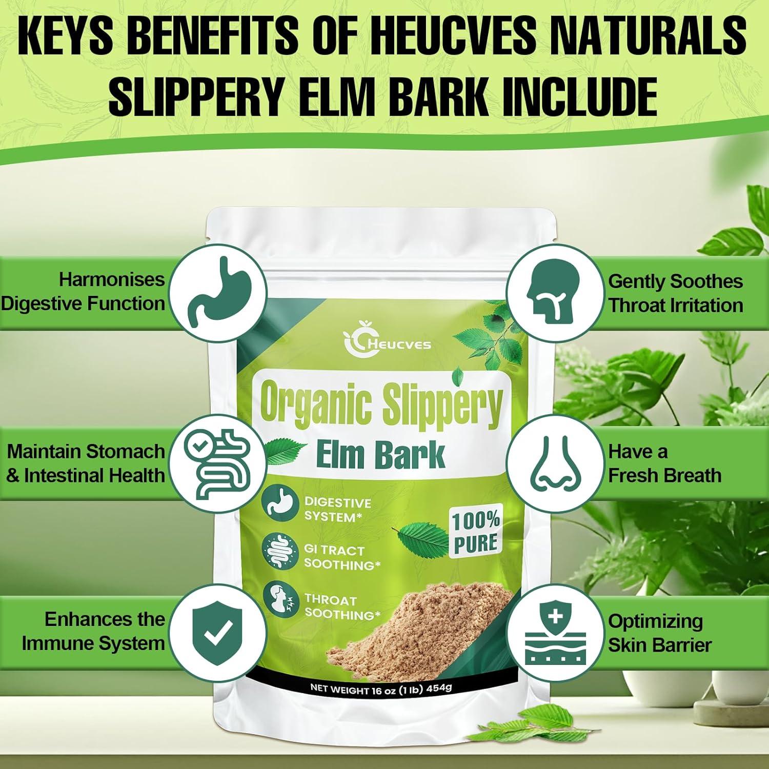 Polvo de Corteza de Olmo Resbaladizo Heucves 454g - 349 Porciones