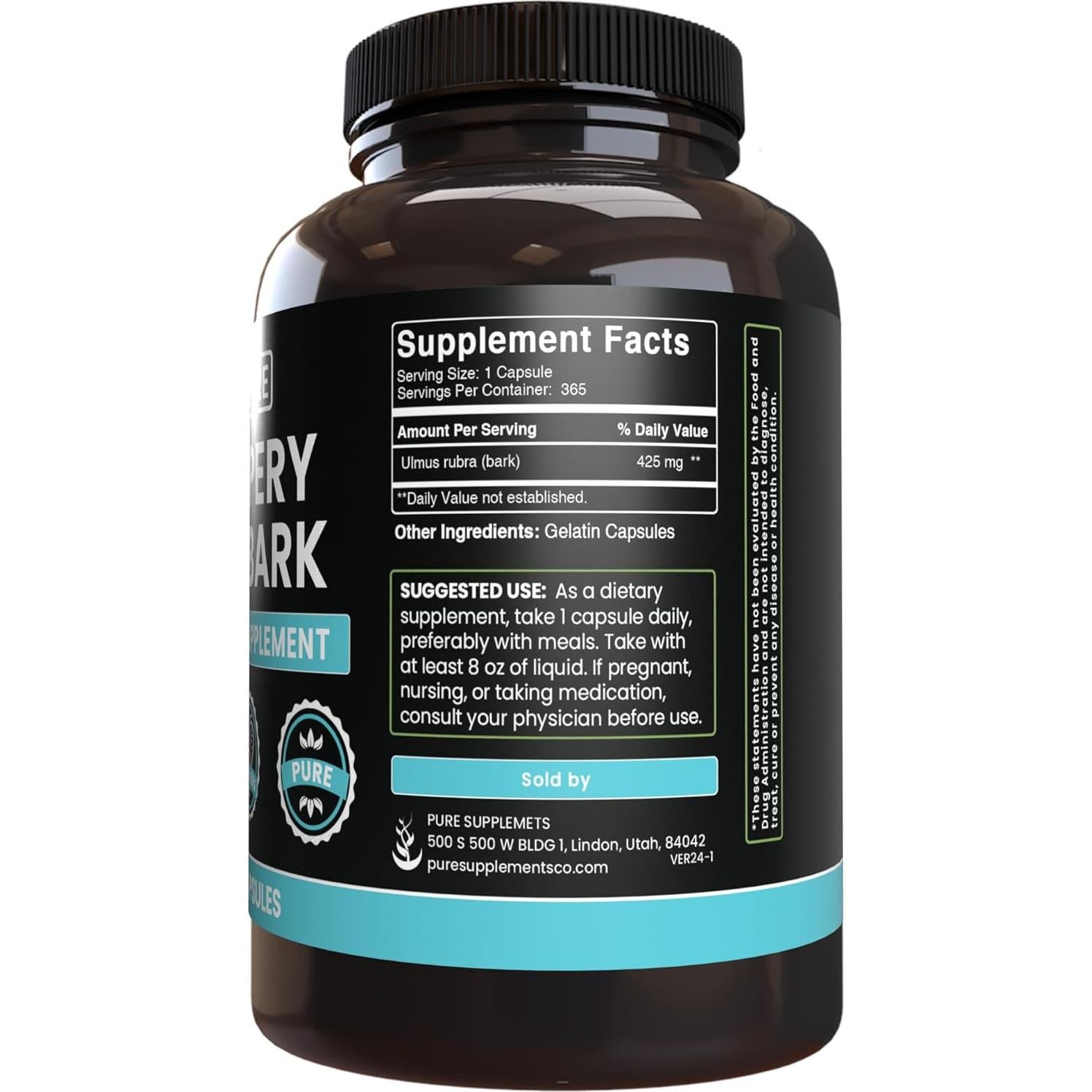 Corteza de Olmo Resbaladizo Pura 365 Cápsulas Sin Rellenos