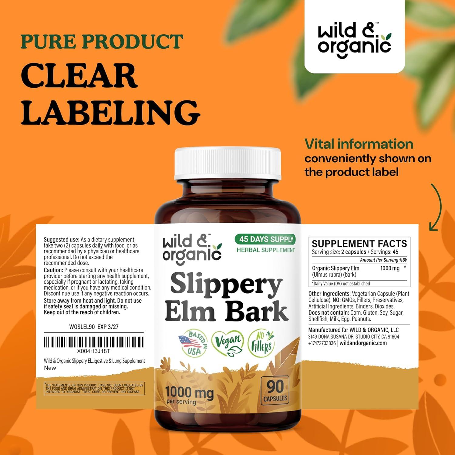 Cápsulas de Olmo Resbaladizo Silvestre y Orgánico 1000 mg - 90 Unidades