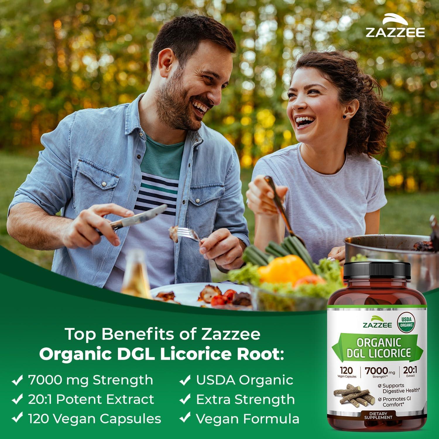 Cápsulas Veganas de Regaliz DGL Orgánico Zazzee 7000 mg - 120 Unidades