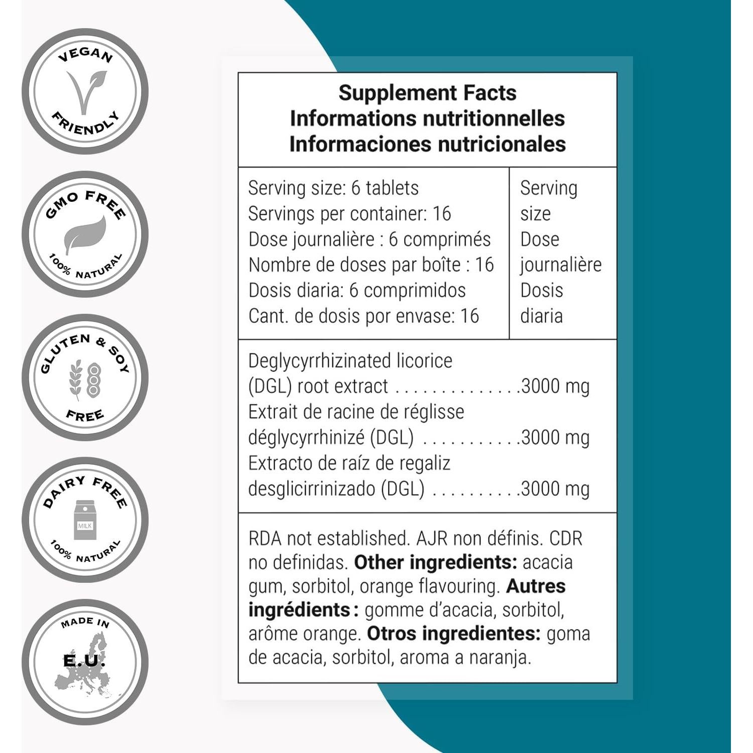 Suplemento DGL 3000mg Supersmart - Regaliz Deglicirrizinado - 100 Tabletas Masticables