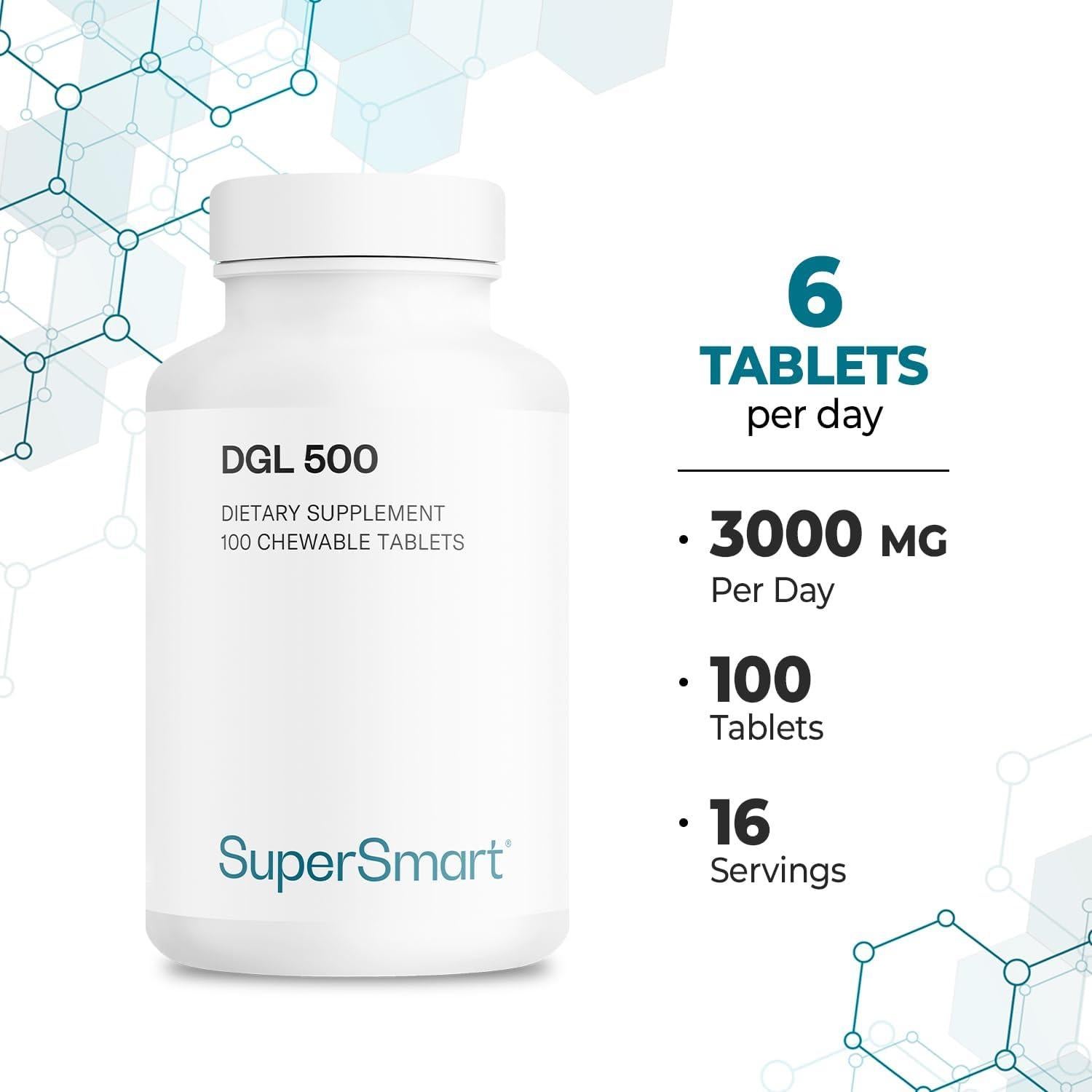 Suplemento DGL 3000mg Supersmart - Regaliz Deglicirrizinado - 100 Tabletas Masticables