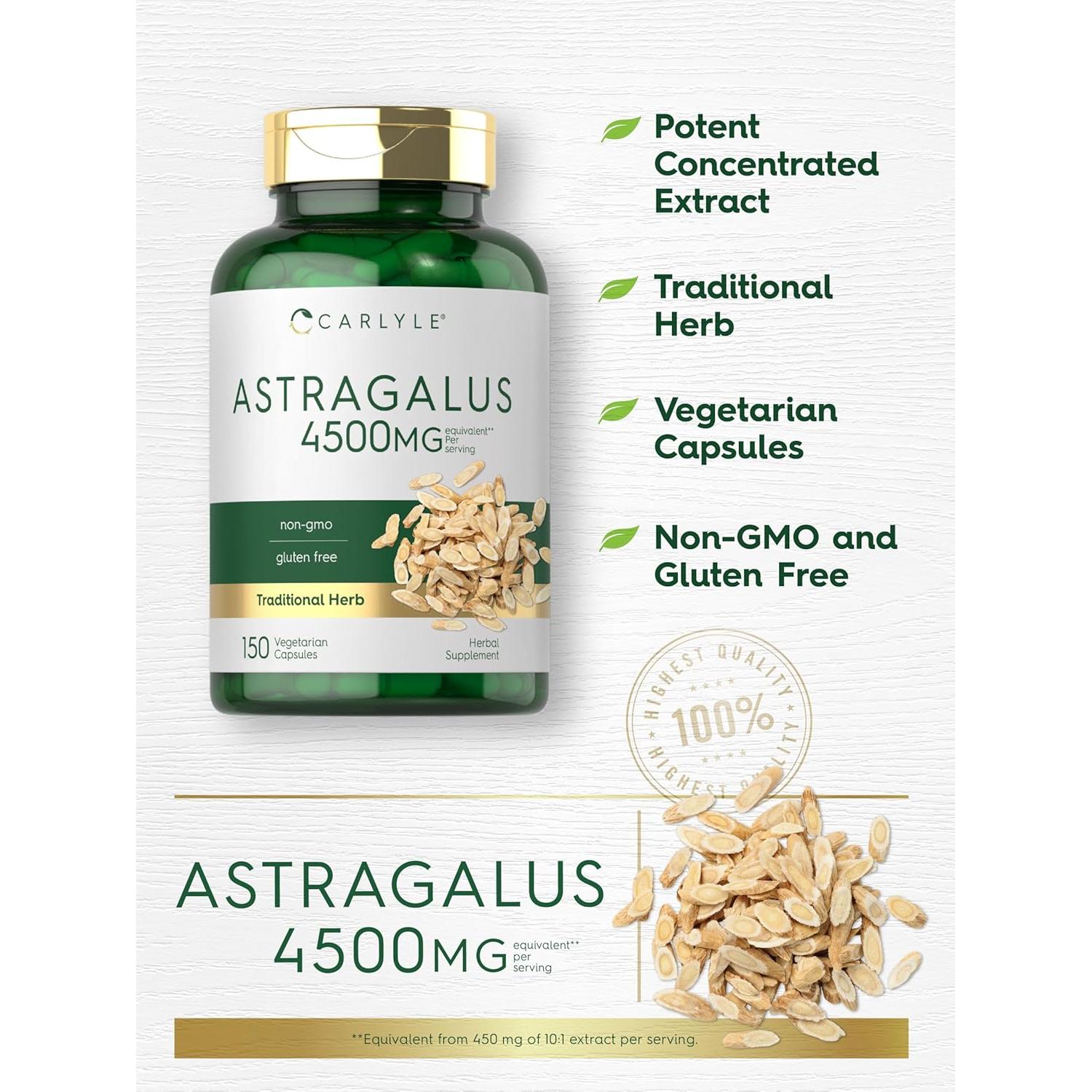 Cápsulas de Raíz de Astrágalo Carlyle 4500mg - Suplemento Vegetariano