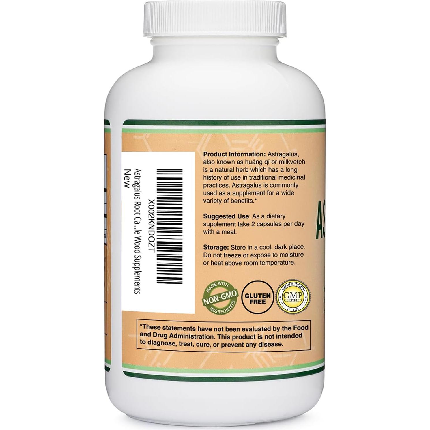 Suplemento Inmunológico Astrágalo 500mg Double Wood 300 Cápsulas