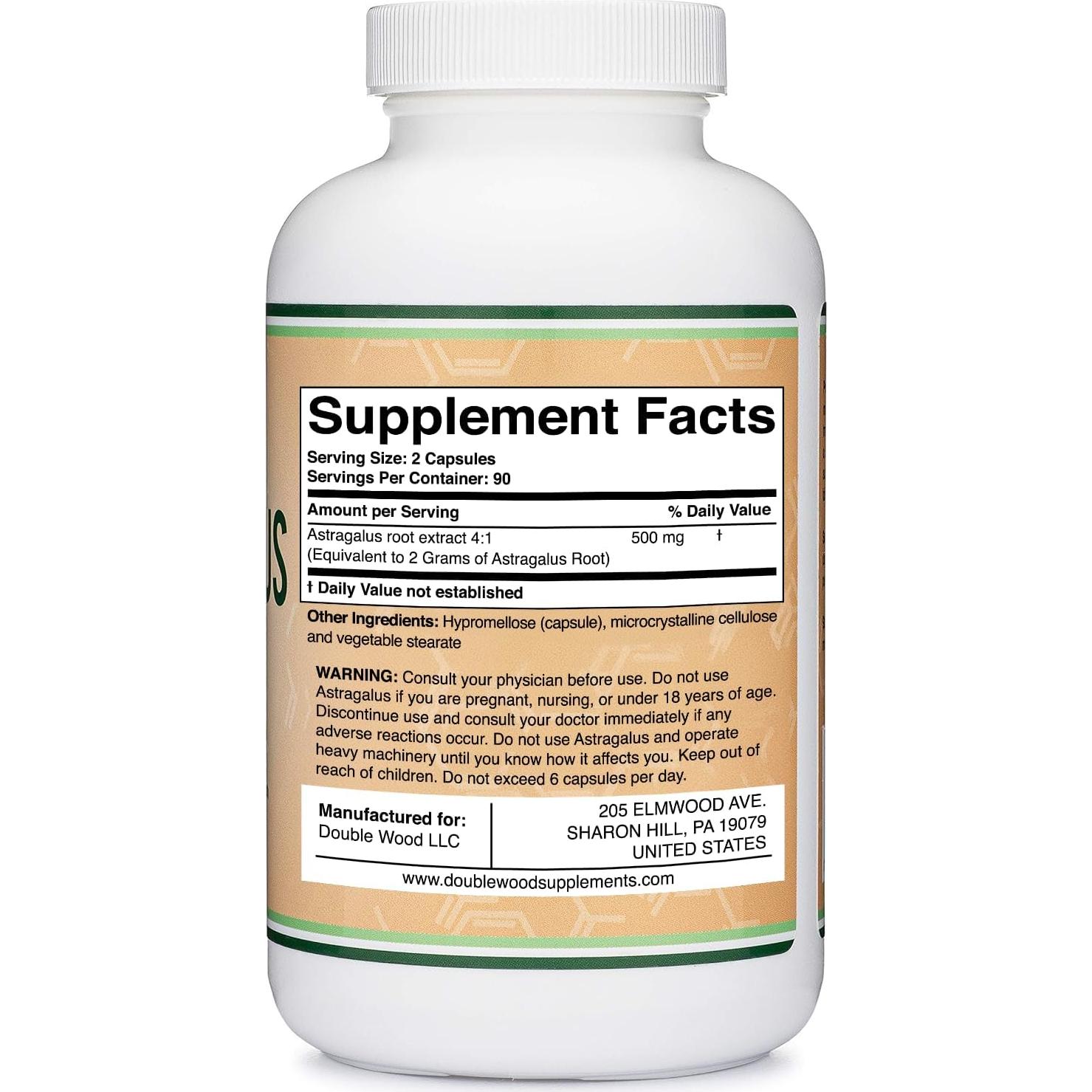 Suplemento Inmunológico Astrágalo 500mg Double Wood 300 Cápsulas