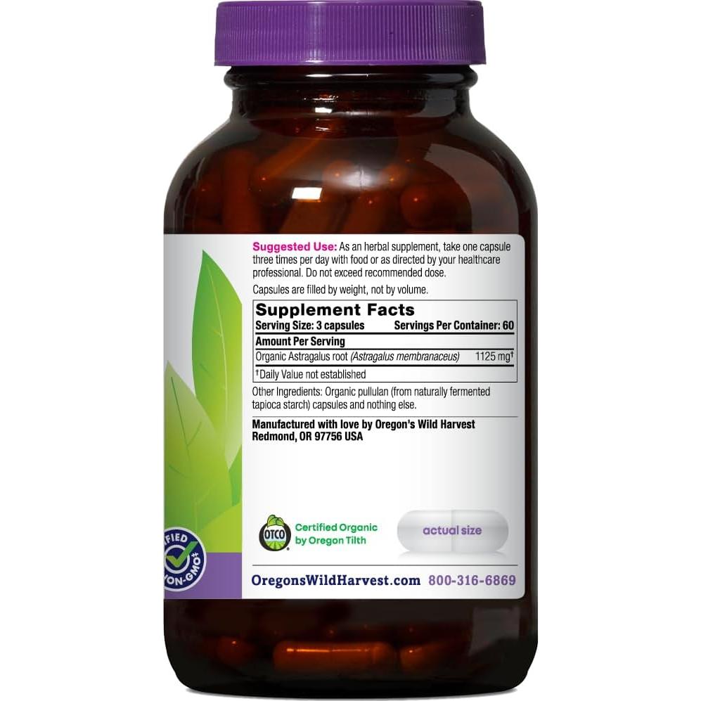 Cápsulas de Astrágalo Orgánico Oregon's Wild Harvest 180 Unidades