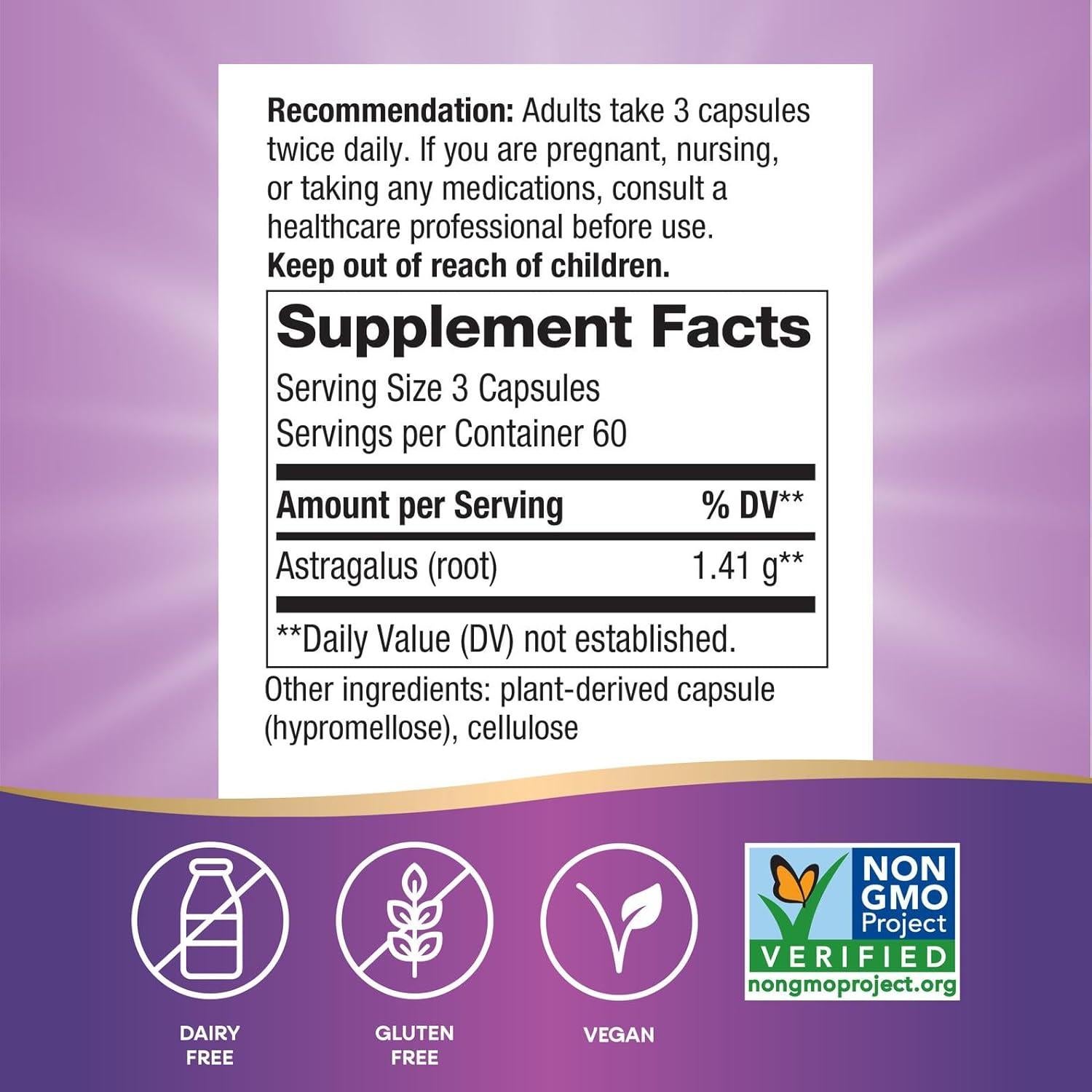 Raíz de Astrágalo Nature's Way 180 Cápsulas Veganas 1410 mg