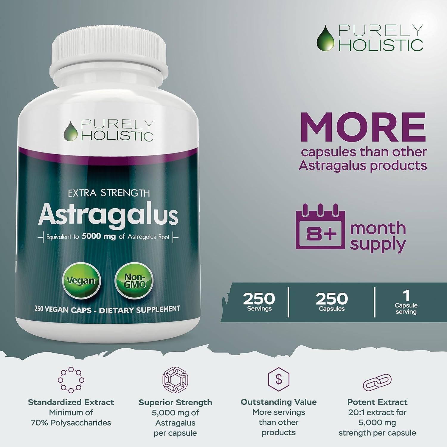 Cápsulas de Astrágalo 5000 mg Purely Holistic - 250 Unidades