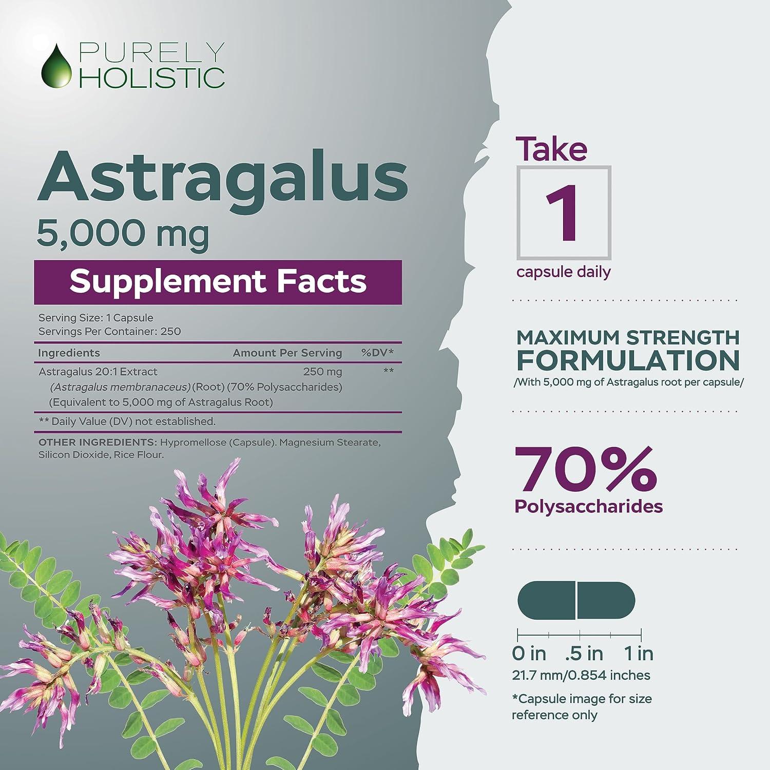 Cápsulas de Astrágalo 5000 mg Purely Holistic - 250 Unidades