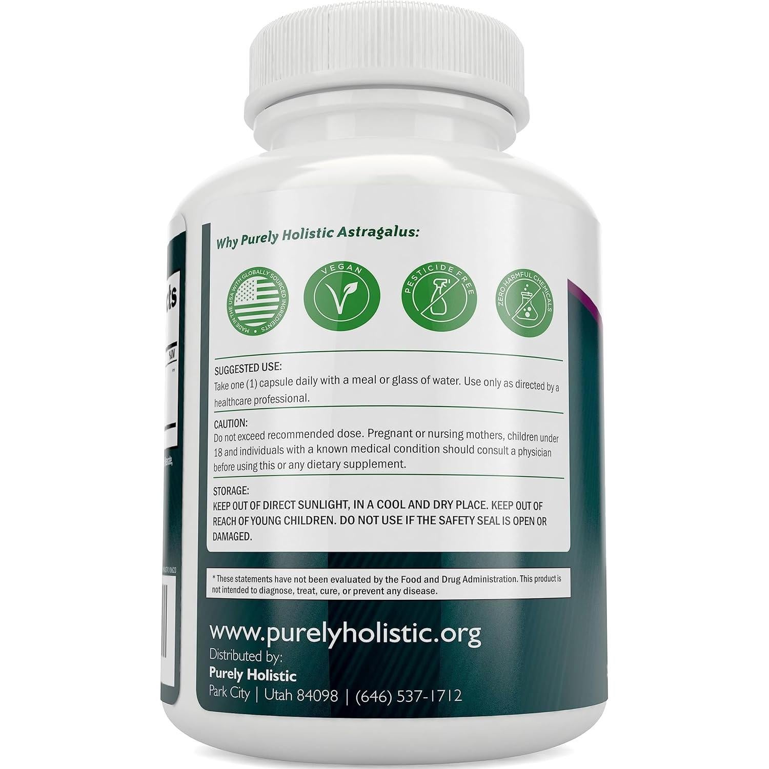 Cápsulas de Astrágalo 5000 mg Purely Holistic - 250 Unidades