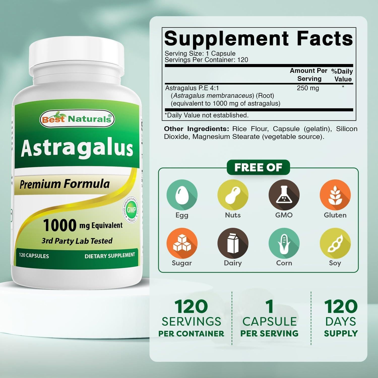 Cápsulas de Astrágalo 1000 mg Mejores Naturales 120 Unidades