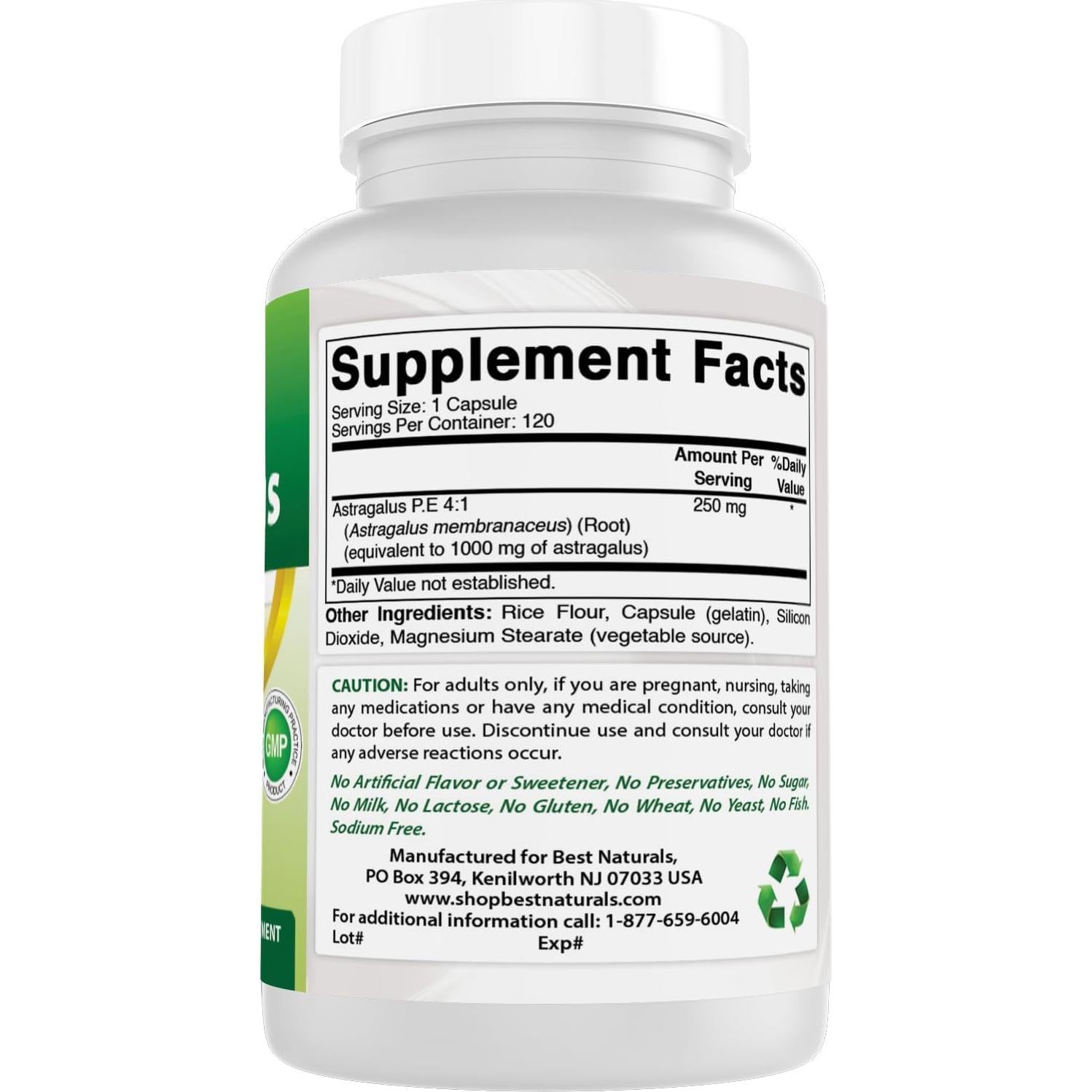 Cápsulas de Astrágalo 1000 mg Mejores Naturales 120 Unidades