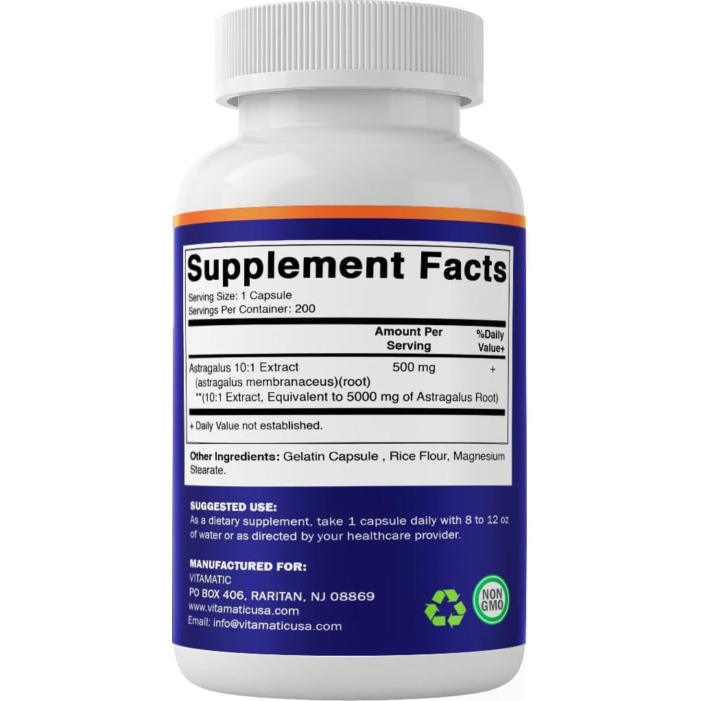 Cápsulas de Astrágalo Vitamatic 200 Veganas 500mg - Sin OGM